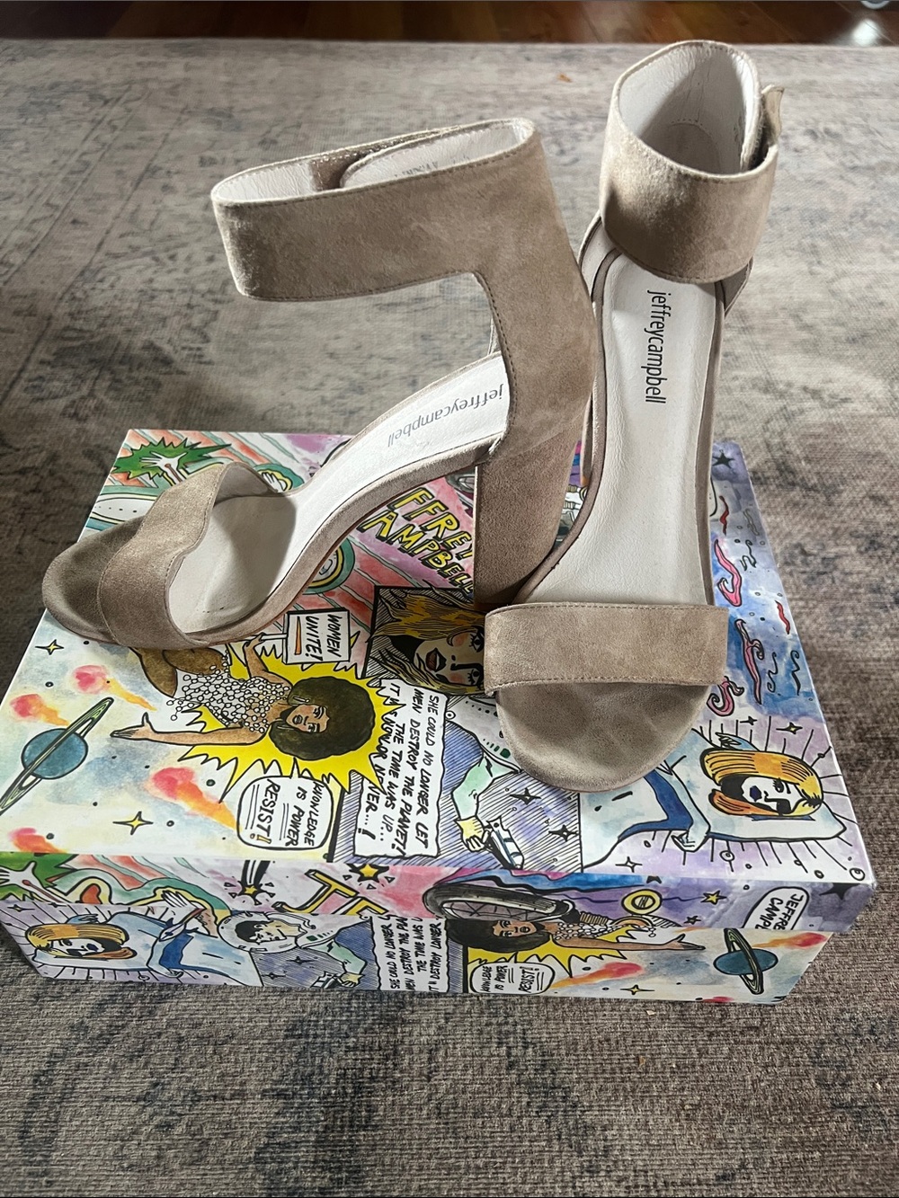 Jeffrey Campbell Taupe Suede Block Heel Sandals